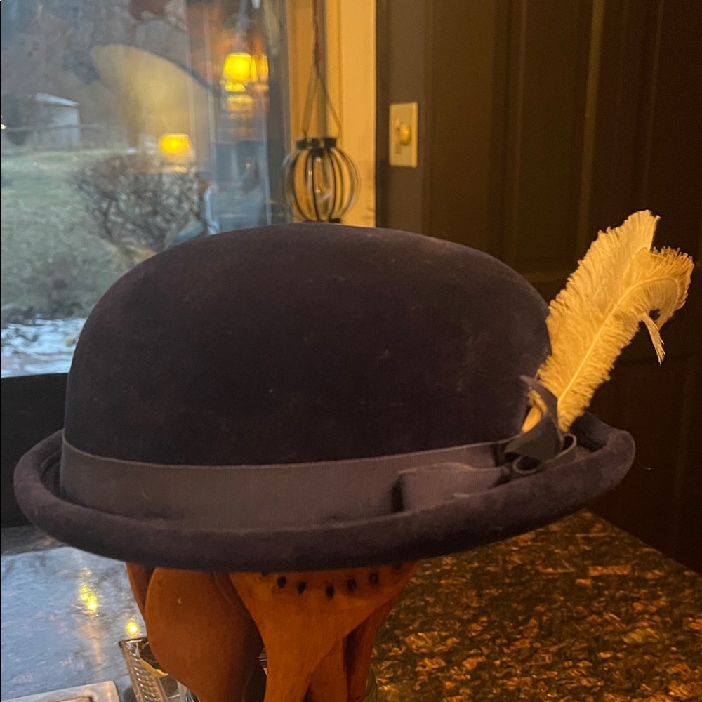 Elegant Navy Blue Women's Hat with Feather Accent